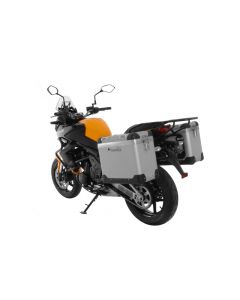 ZEGA Pro "And-S" alüminyum yan çanta seti, 38/38 litre, paslanmaz çelik siyah taşıyıcı, Kawasaki Versys 650 (2010-2014)
