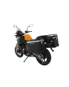 ZEGA Pro "And-Black" alüminyum yan çanta seti, 45/45 litre, paslanmaz çelik siyah taşıyıcı, Kawasaki Versys 650 (2010-2014)